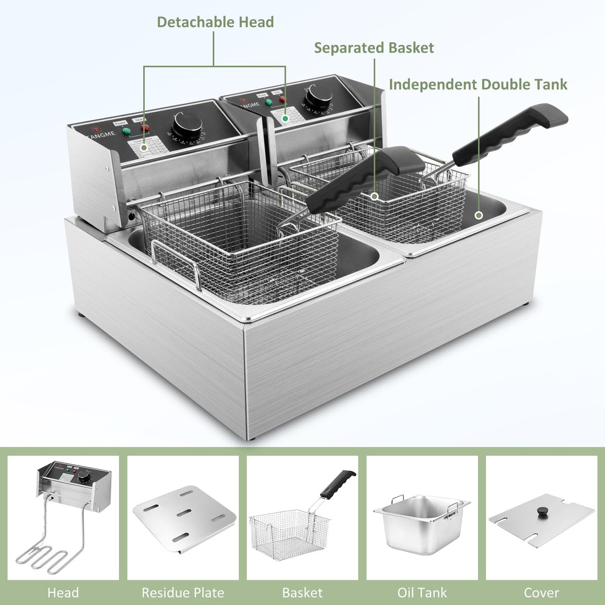 Commercial 3400W Electric Deep Fryer with 2x6.35QT Baskets C22906