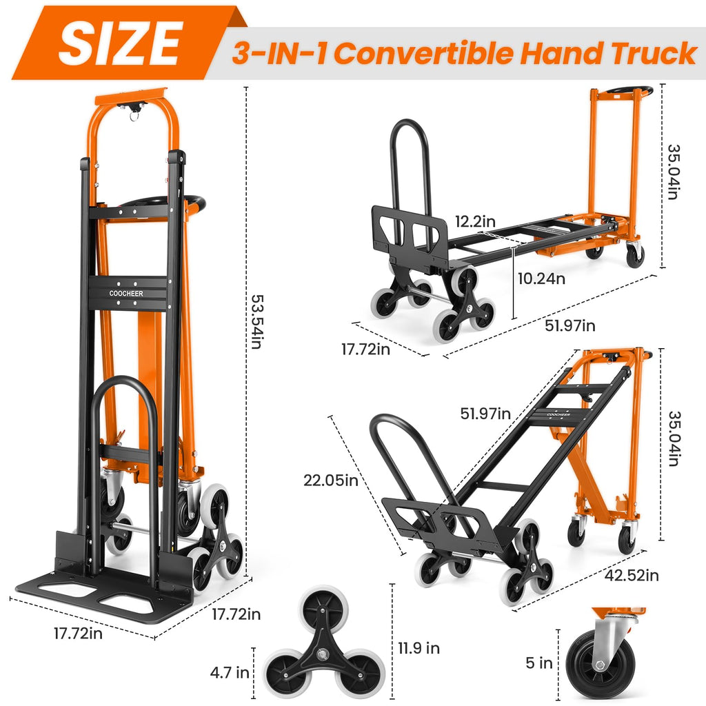 Heavy Duty 1000 LBS 4-in-1 Convertible Steel Hand Truck D1443