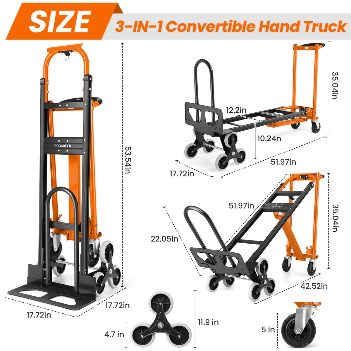 Heavy Duty 1000 LBS 4-in-1 Convertible Steel Hand Truck D1443