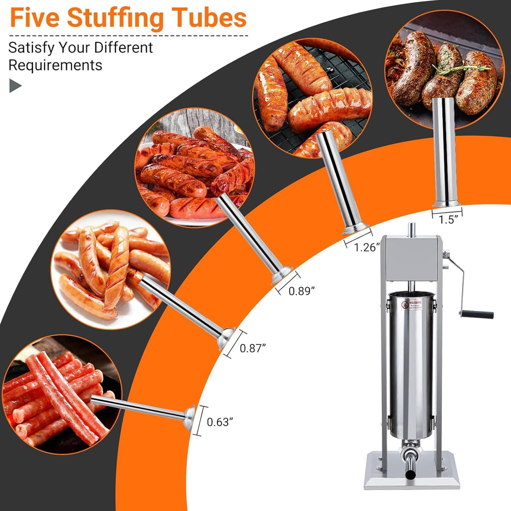 15LBS/7L Two Speed Stainless Steel Sausage Stuffer with 4 Stuffing Tubes Z431101