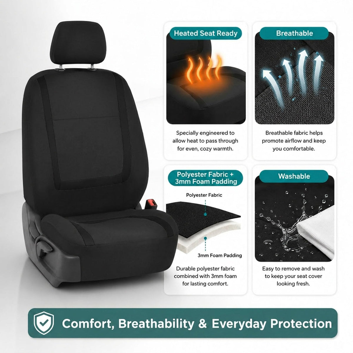 Cloth Car Seat Covers Front Set Black Q66303