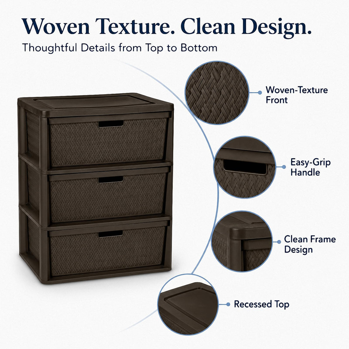 Brown 3 Drawer Plastic Storage Organizer T2496