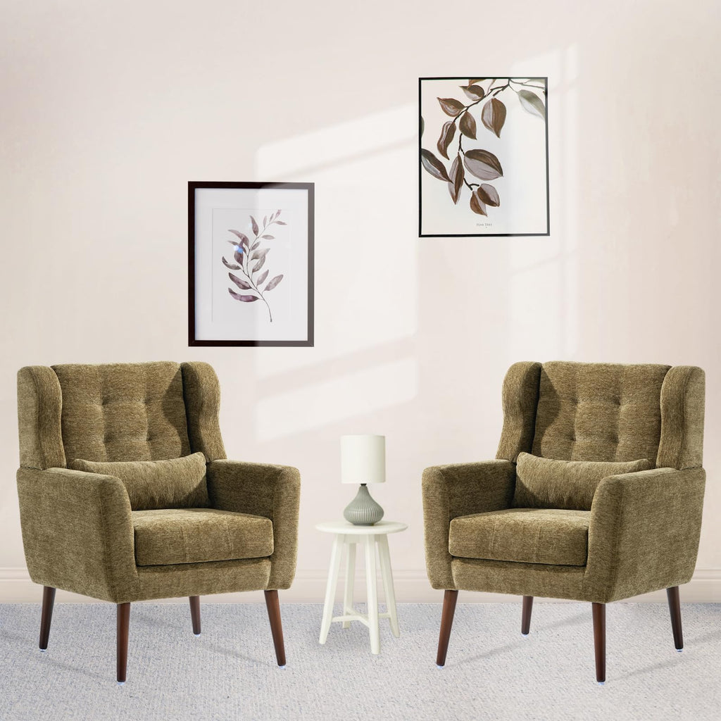 Olive Green Chenille Upholstered Accent Chairs Set of 2 D4426