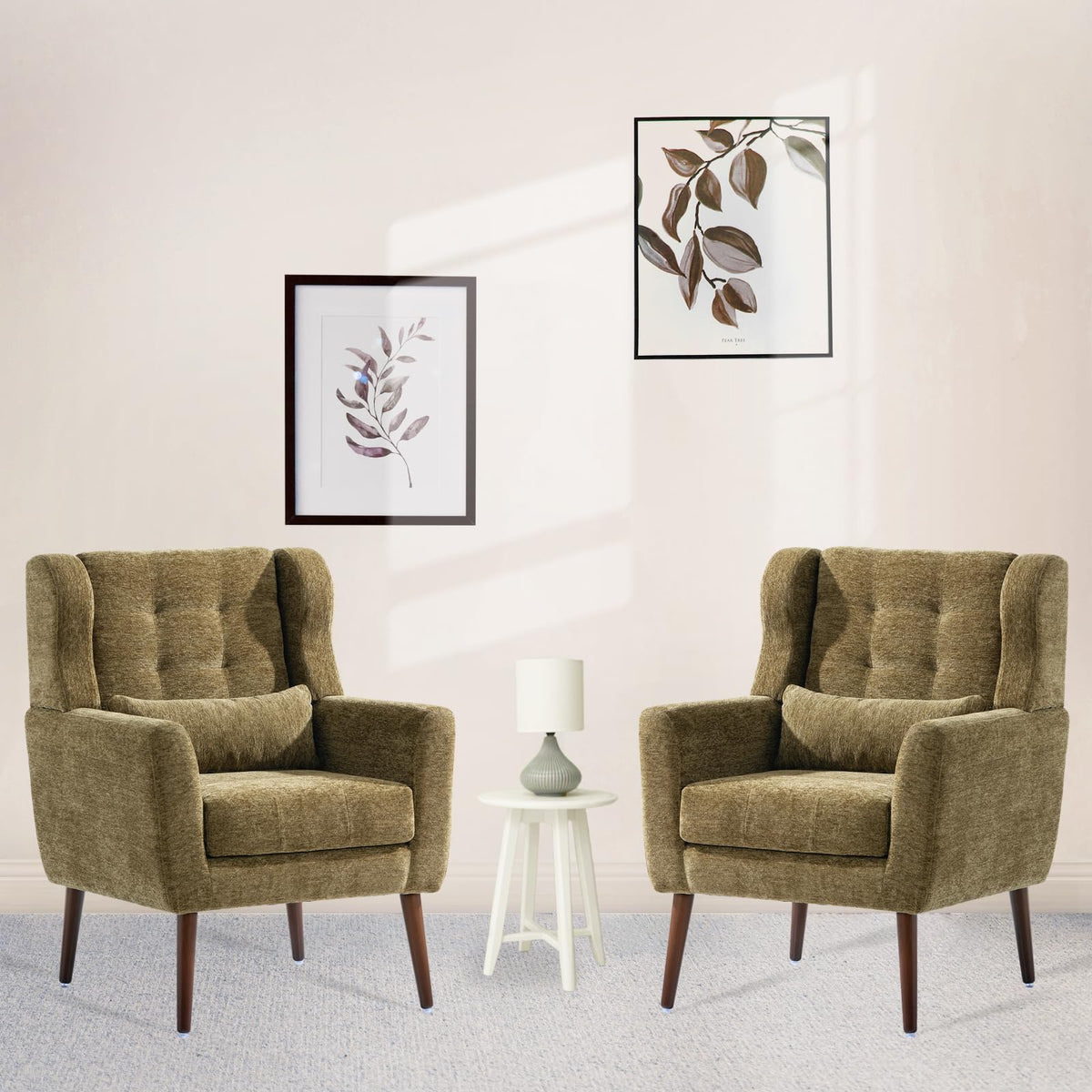 Olive Green Chenille Upholstered Accent Chairs Set of 2 D4426