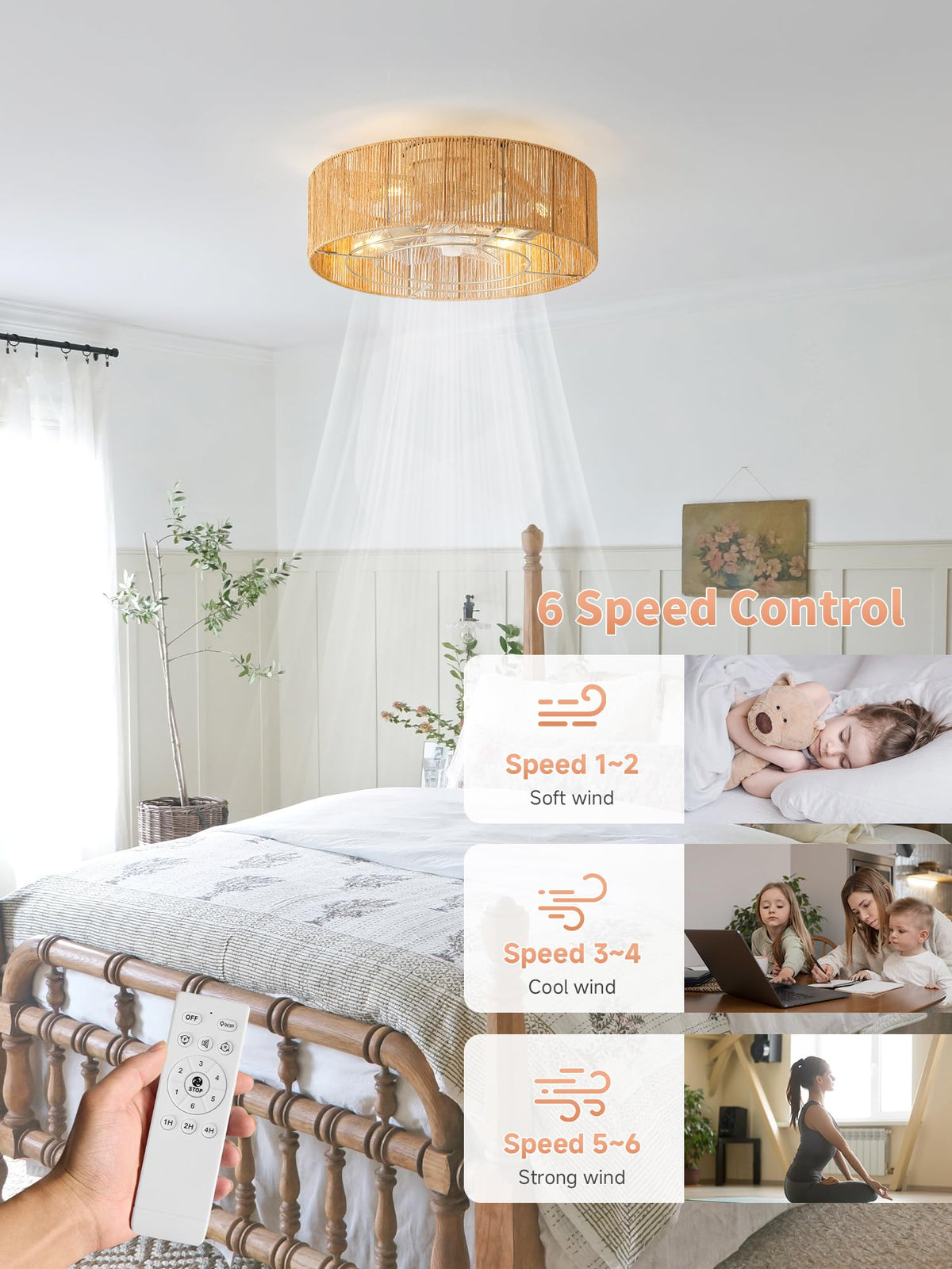 20" Rattan Ceiling Fan with Lights G65401