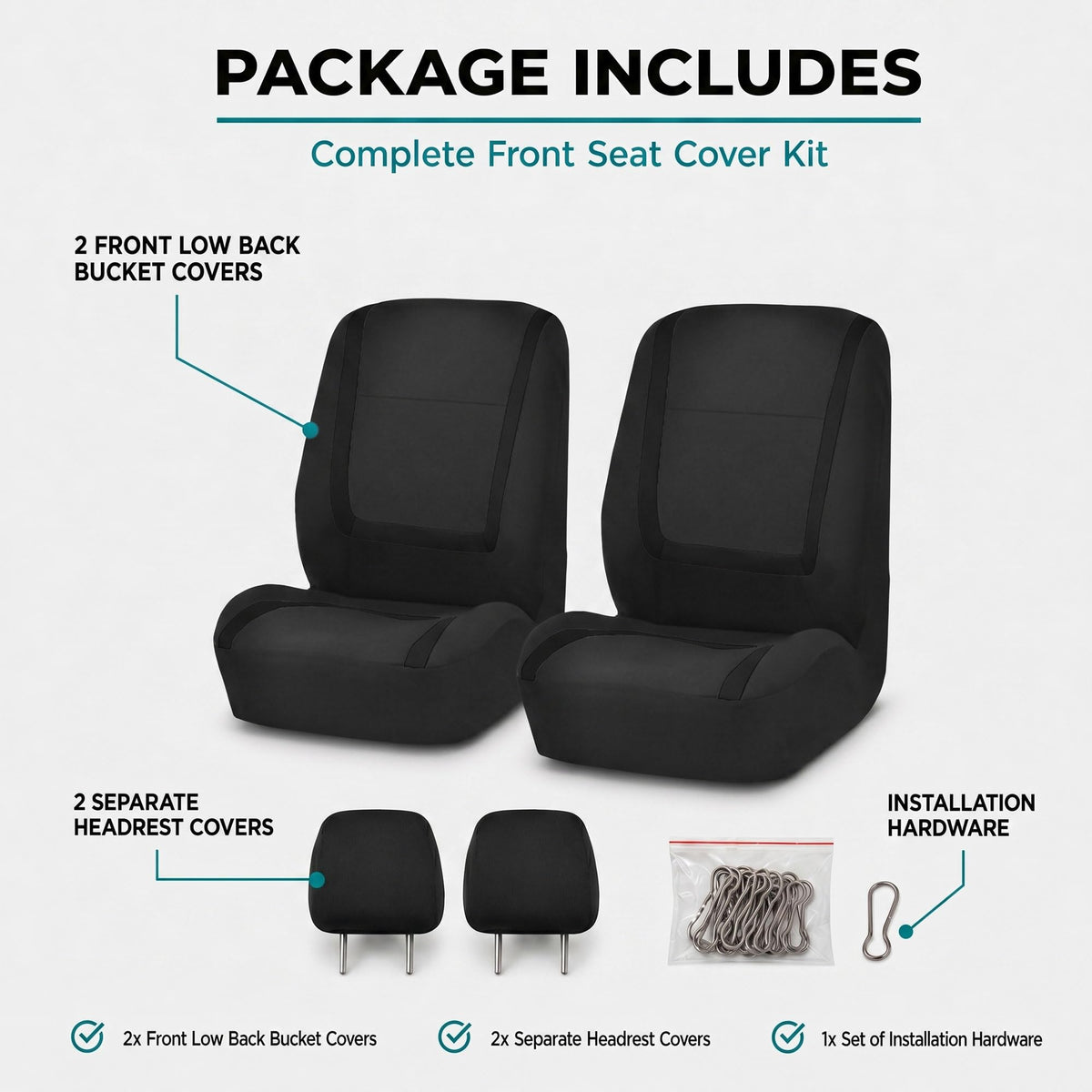 Cloth Car Seat Covers Front Set Black Q66303