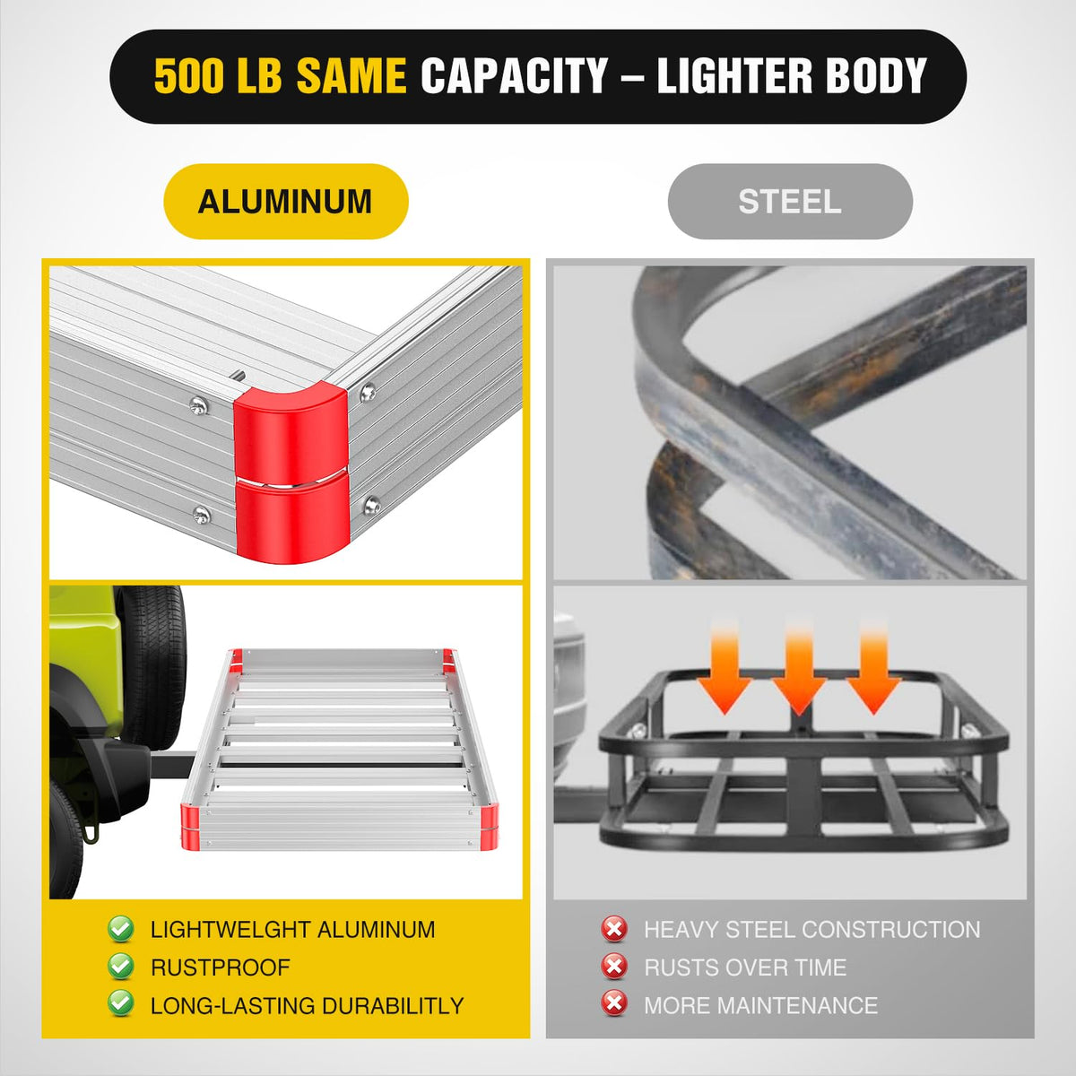 Aluminum Hitch Cargo Carrier 60" x 22" x 3.25" 500 lbs Cargo Basket for 2" Receiver V66919