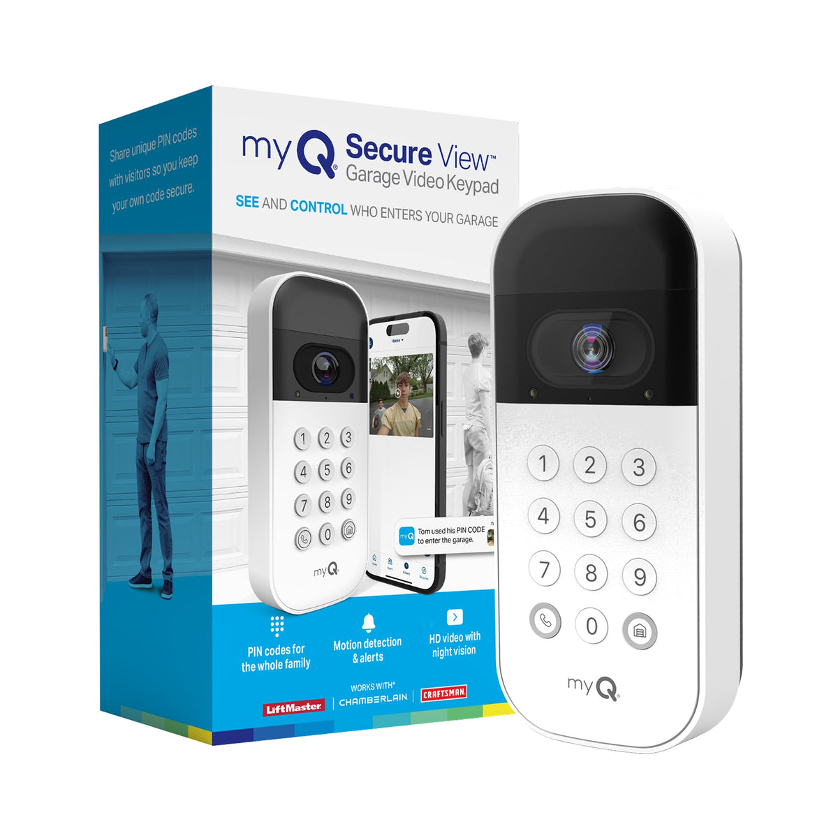 Smart Garage Door Video Keypad with Wide-Angle Camera, White U405