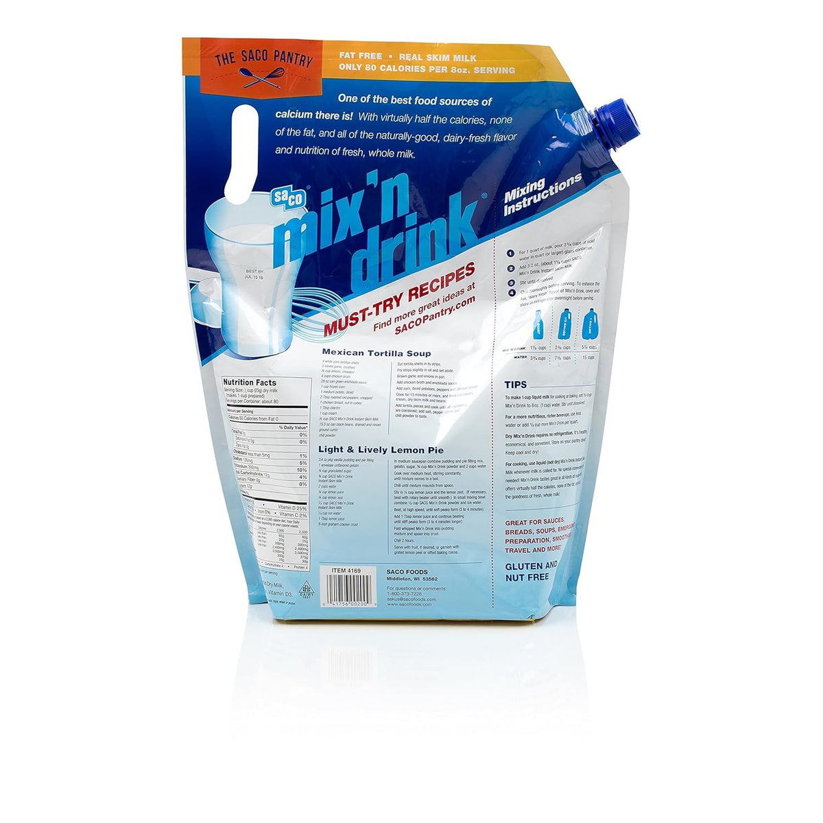 Instant Skim Milk, Fat-Free, High Calcium and Protein, Makes 20 Quarts B375570