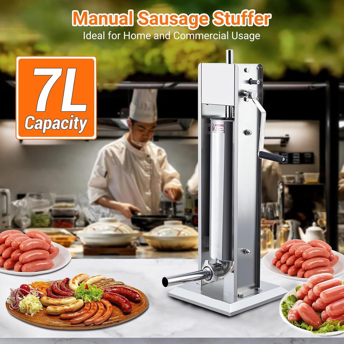 15LBS/7L Two Speed Stainless Steel Sausage Stuffer with 4 Stuffing Tubes Z431101
