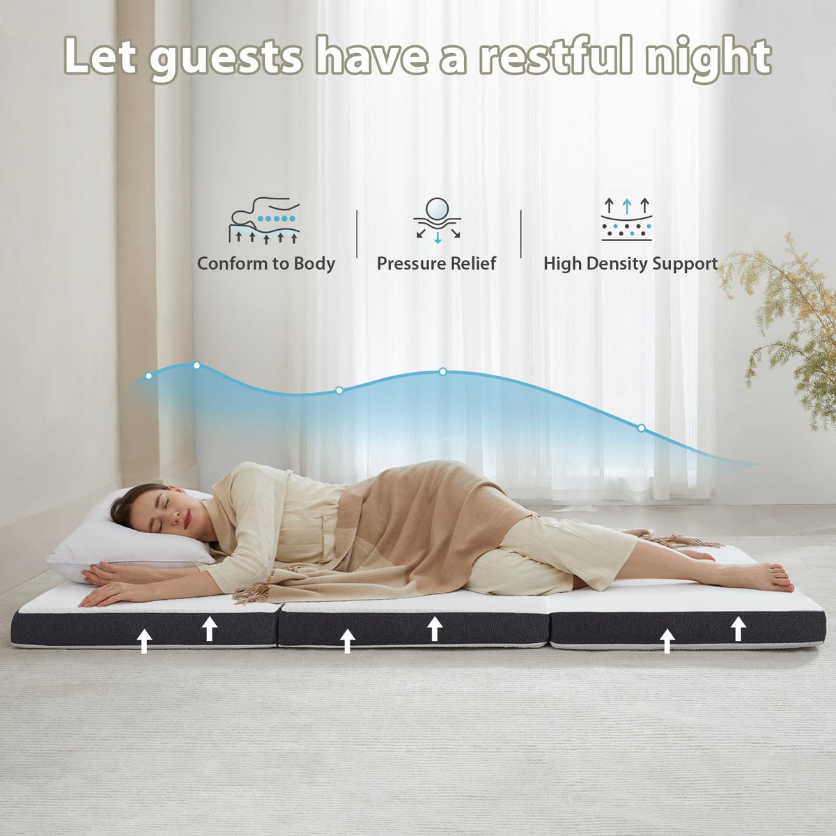 3 inch Tri Fold Memory Foam Mattress with Washable Cover C541505