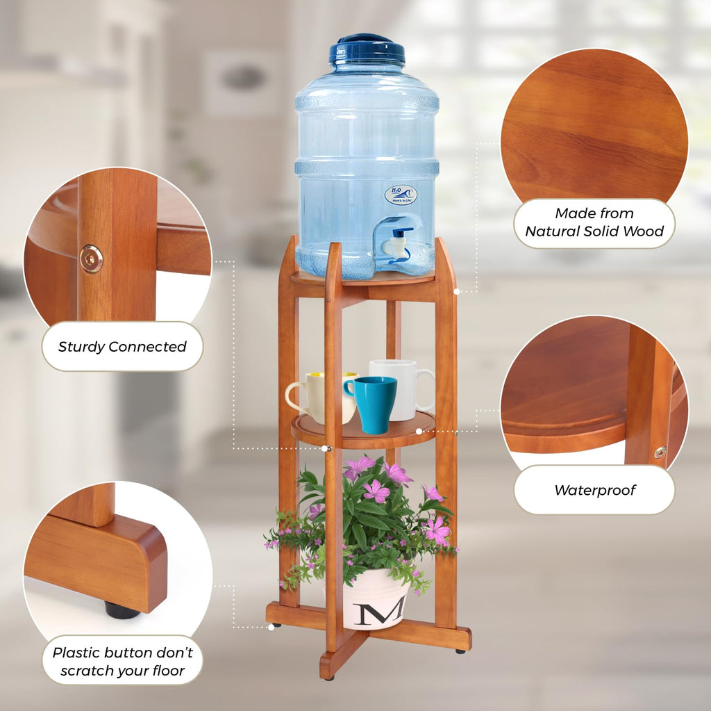 Solid Wood Water Dispenser Stand with 2 Shelves C522