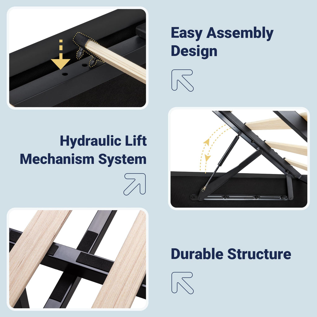 Full Lift Up Storage Hydraulic Bed Frame Black P6468