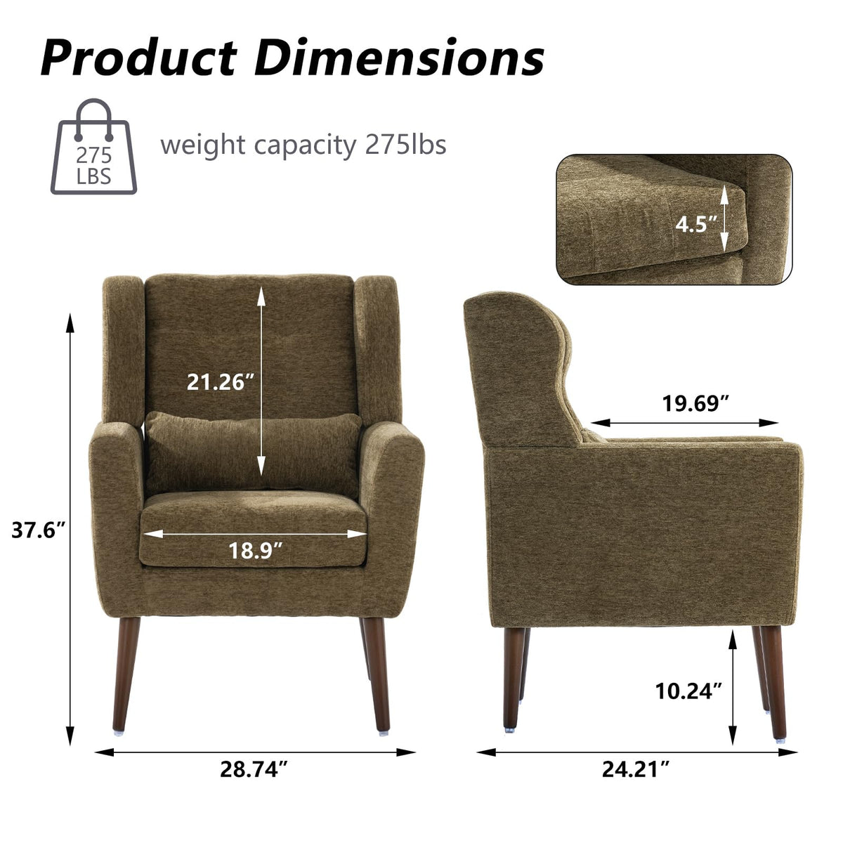 Olive Green Chenille Upholstered Accent Chairs Set of 2 D4426