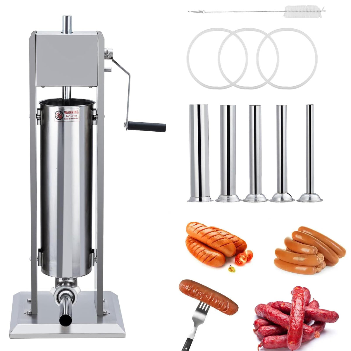 15LBS/7L Two Speed Stainless Steel Sausage Stuffer with 4 Stuffing Tubes Z431101