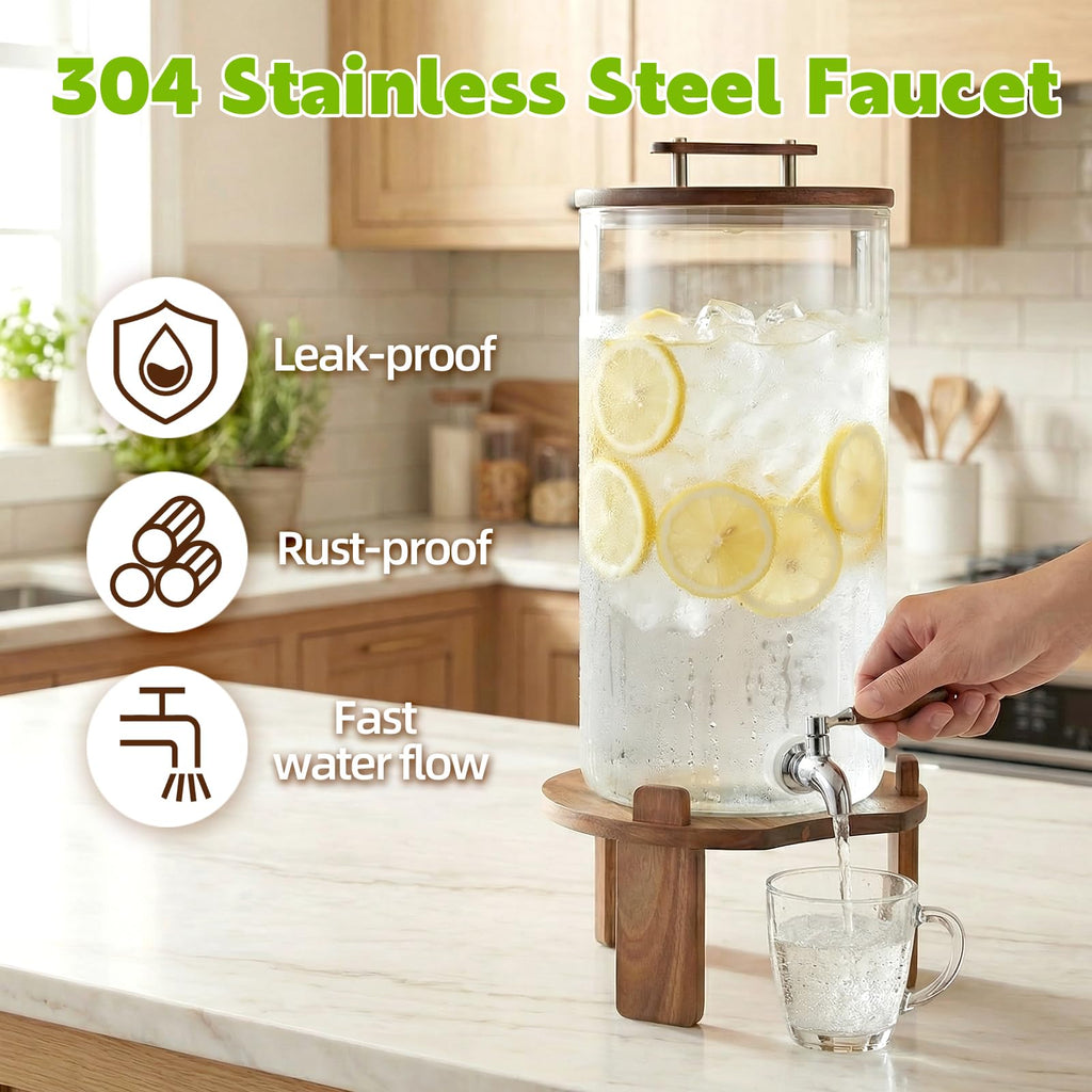 2.1 Gallon Glass Beverage Dispenser with Stand and Stainless Steel Spigot P7426