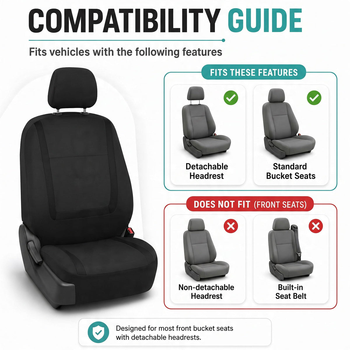 Cloth Car Seat Covers Front Set Black Q66303