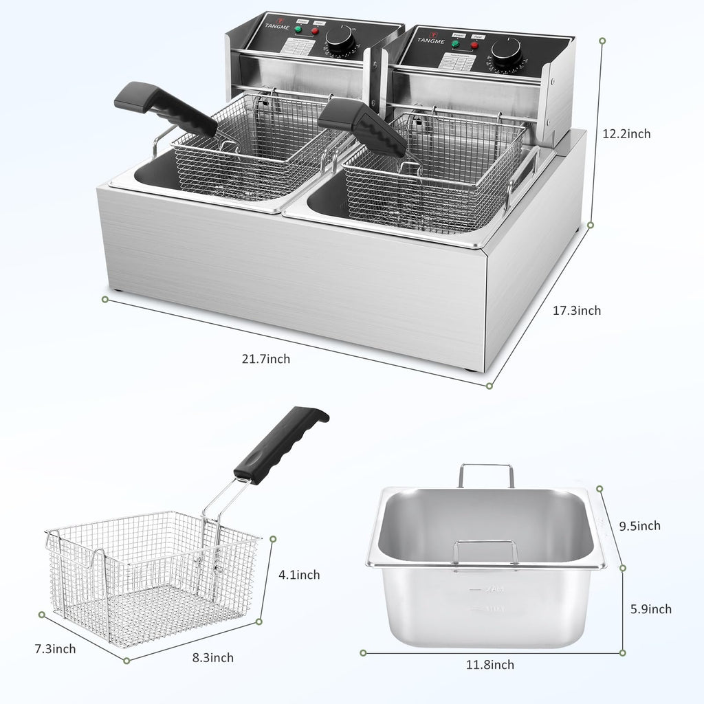 Commercial 3400W Electric Deep Fryer with 2x6.35QT Baskets C22906