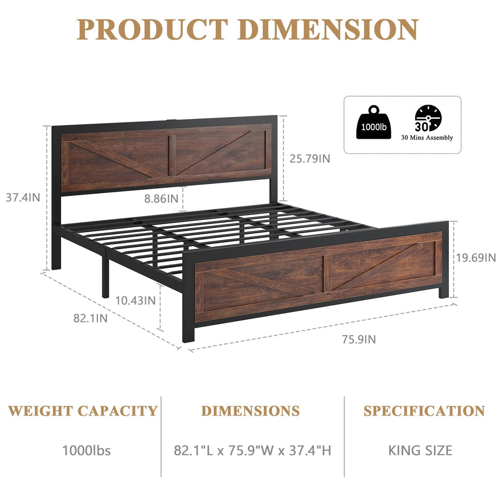 King Size Led Bed Frame with USB Charging Station D823