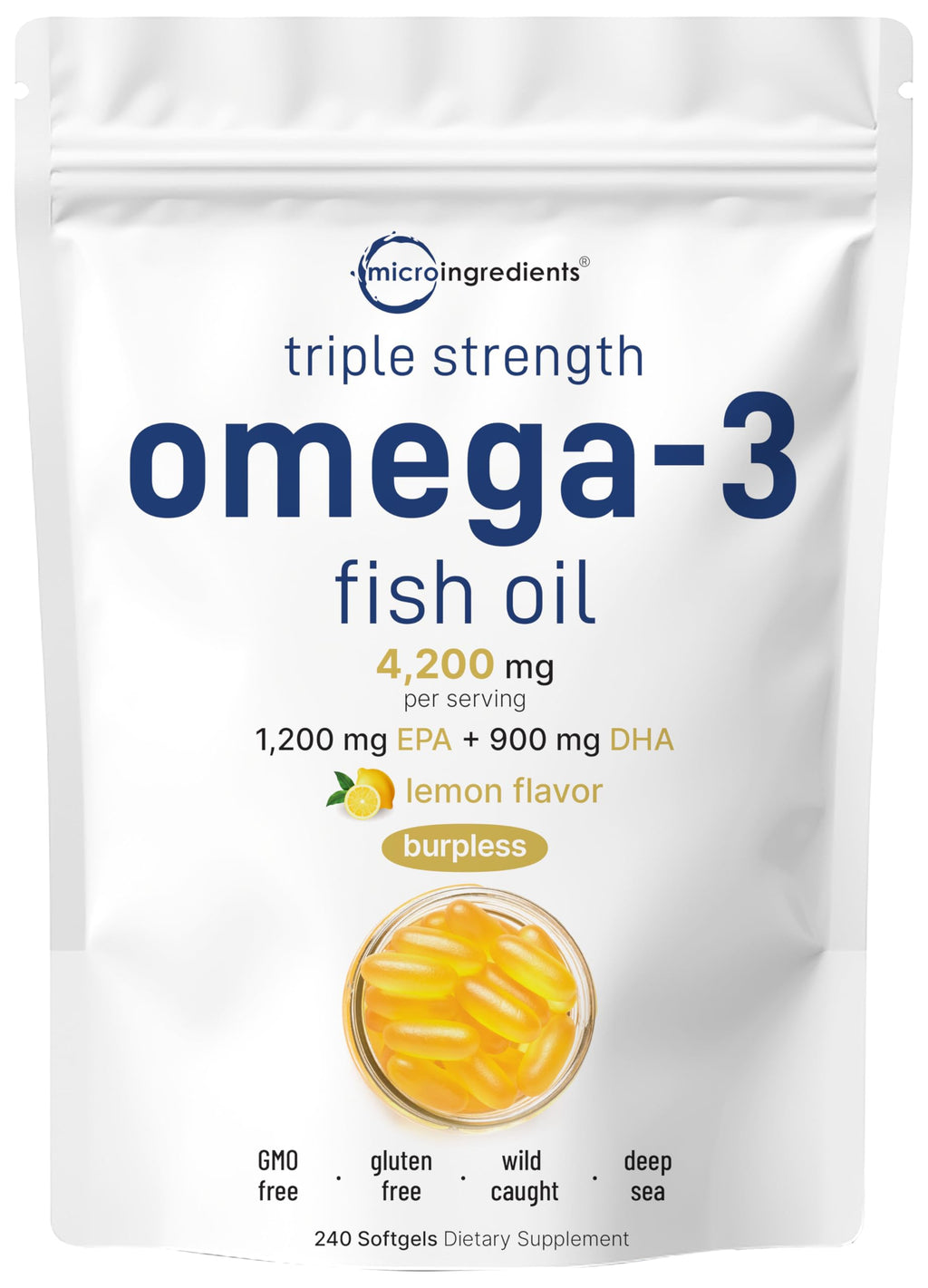 Omega 3 Fish Oil 4200mg & Cod Liver Oil 2000mg 360 Softgels Lemon Flavored U36025