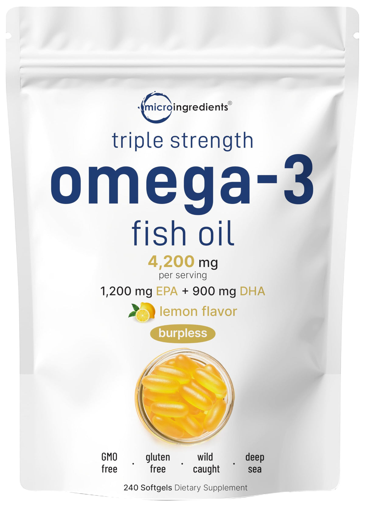Omega 3 Fish Oil 4200mg & Cod Liver Oil 2000mg 360 Softgels Lemon Flavored U36025