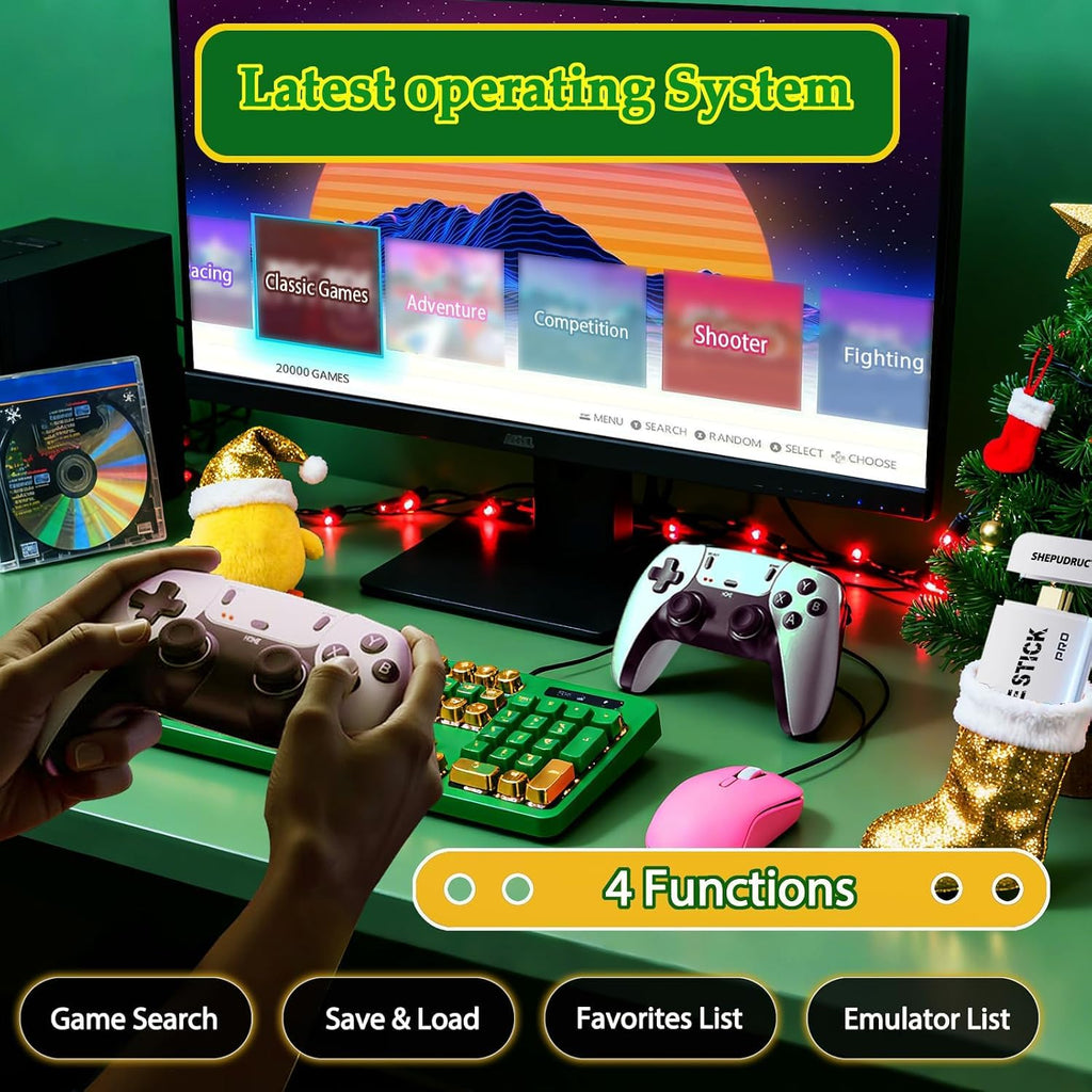 Wireless Retro Gaming Console Stick, 23 Built-In Emulators, 20,000+ Games, 4K HDMI Output, Dual 2.4G Wireless Controllers, 64GB J1854