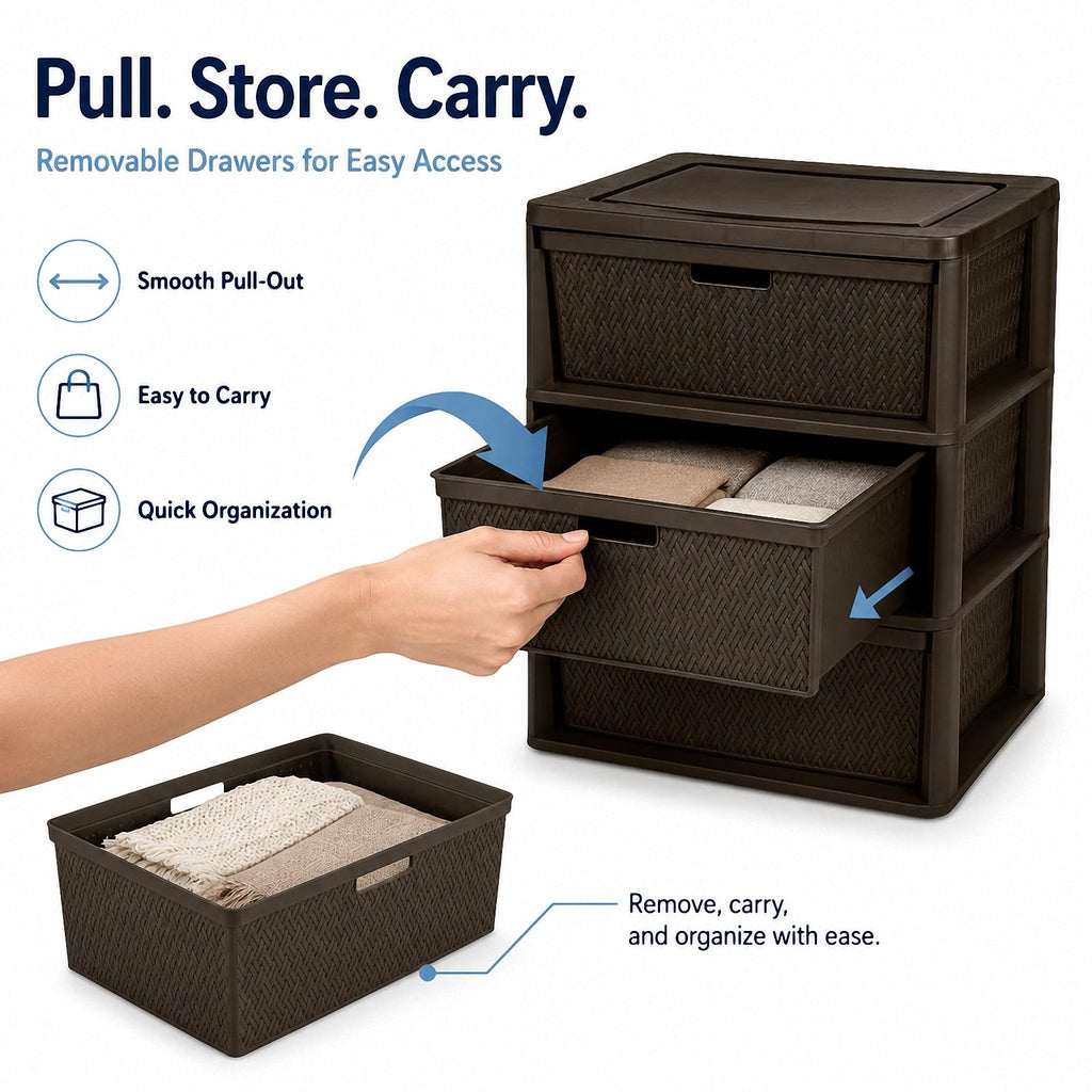 Brown 3 Drawer Plastic Storage Organizer T2496