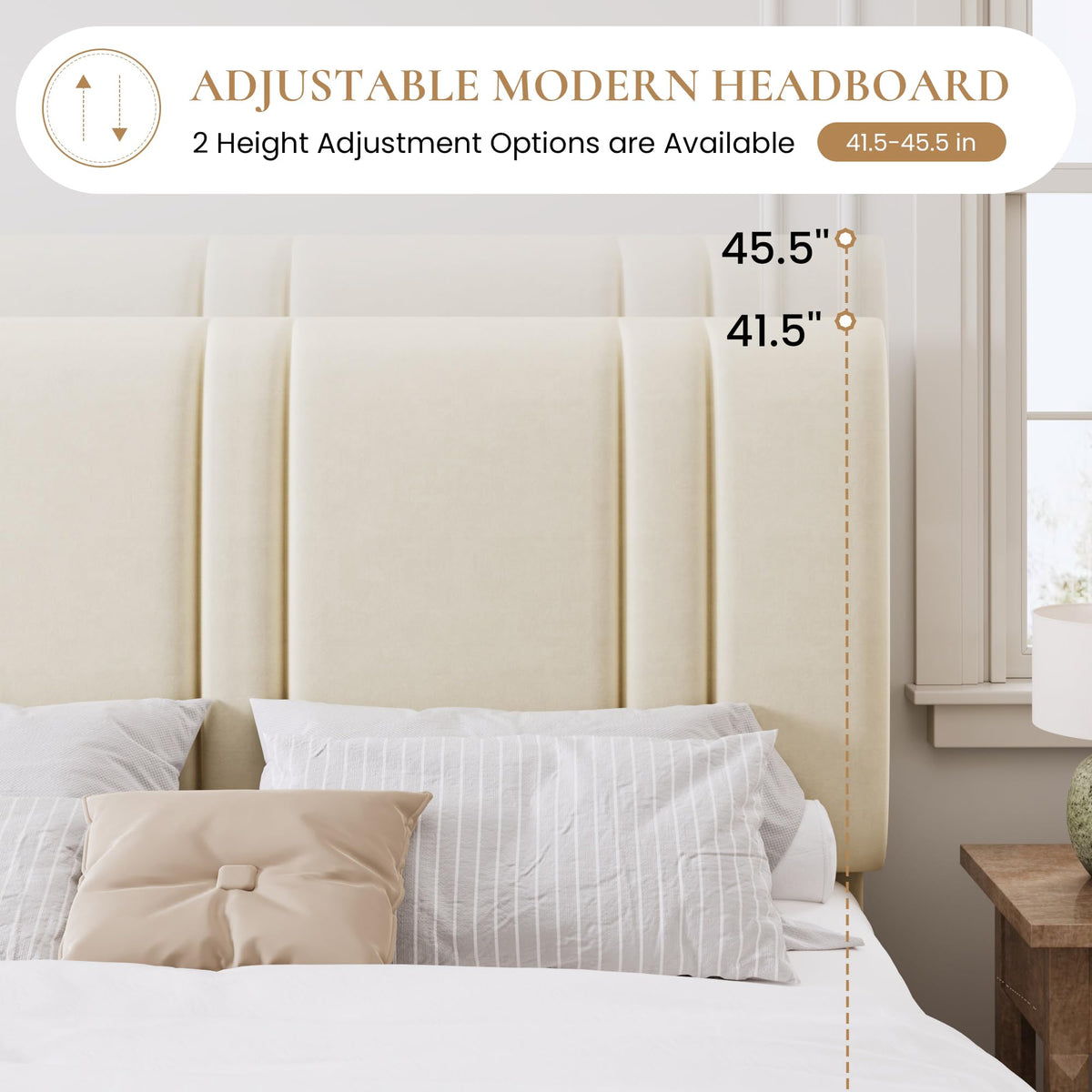 Queen Size Velvet Bed Frame with Adjustable Headboard K65588