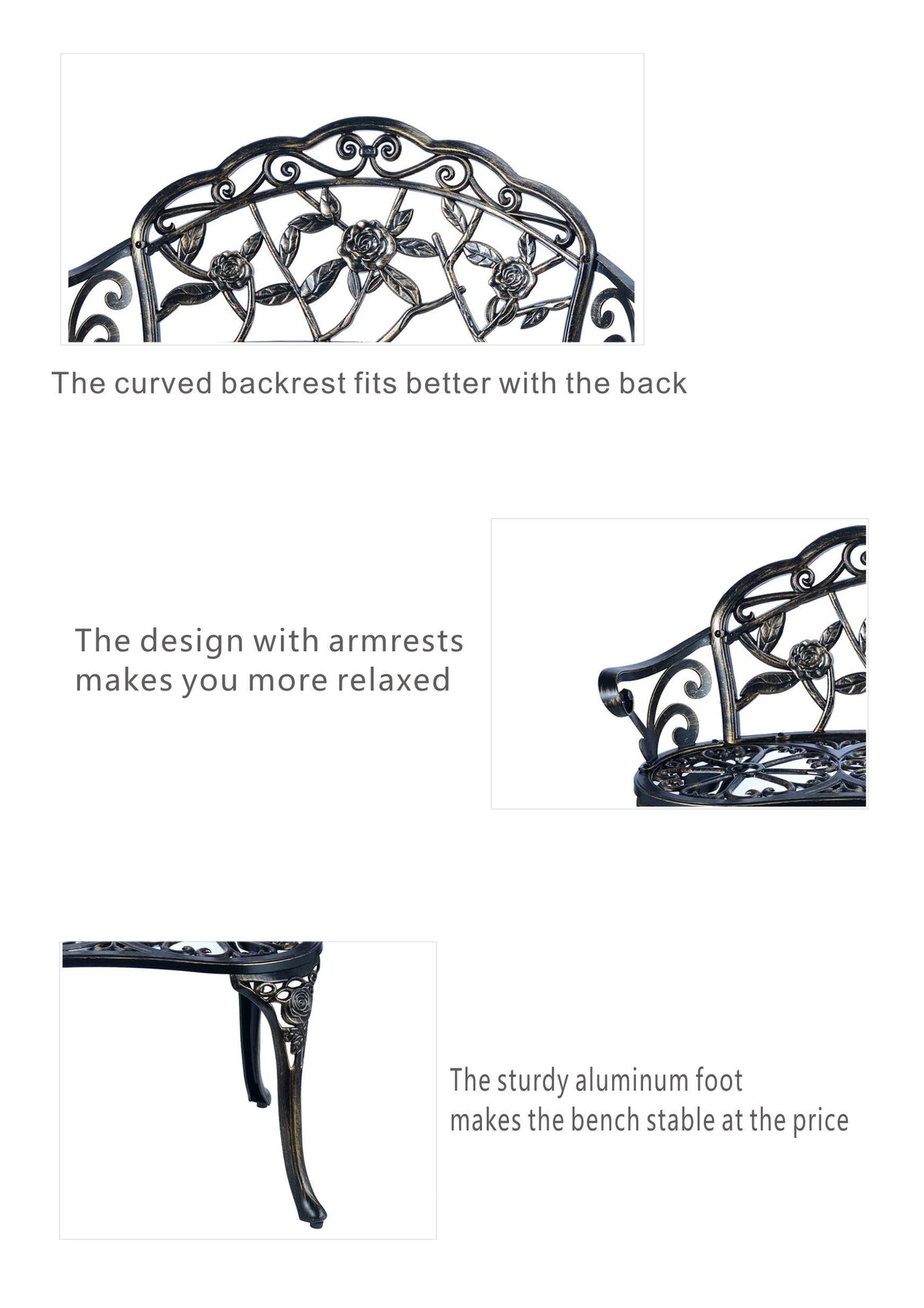 Cast Aluminum Patio Bench I972