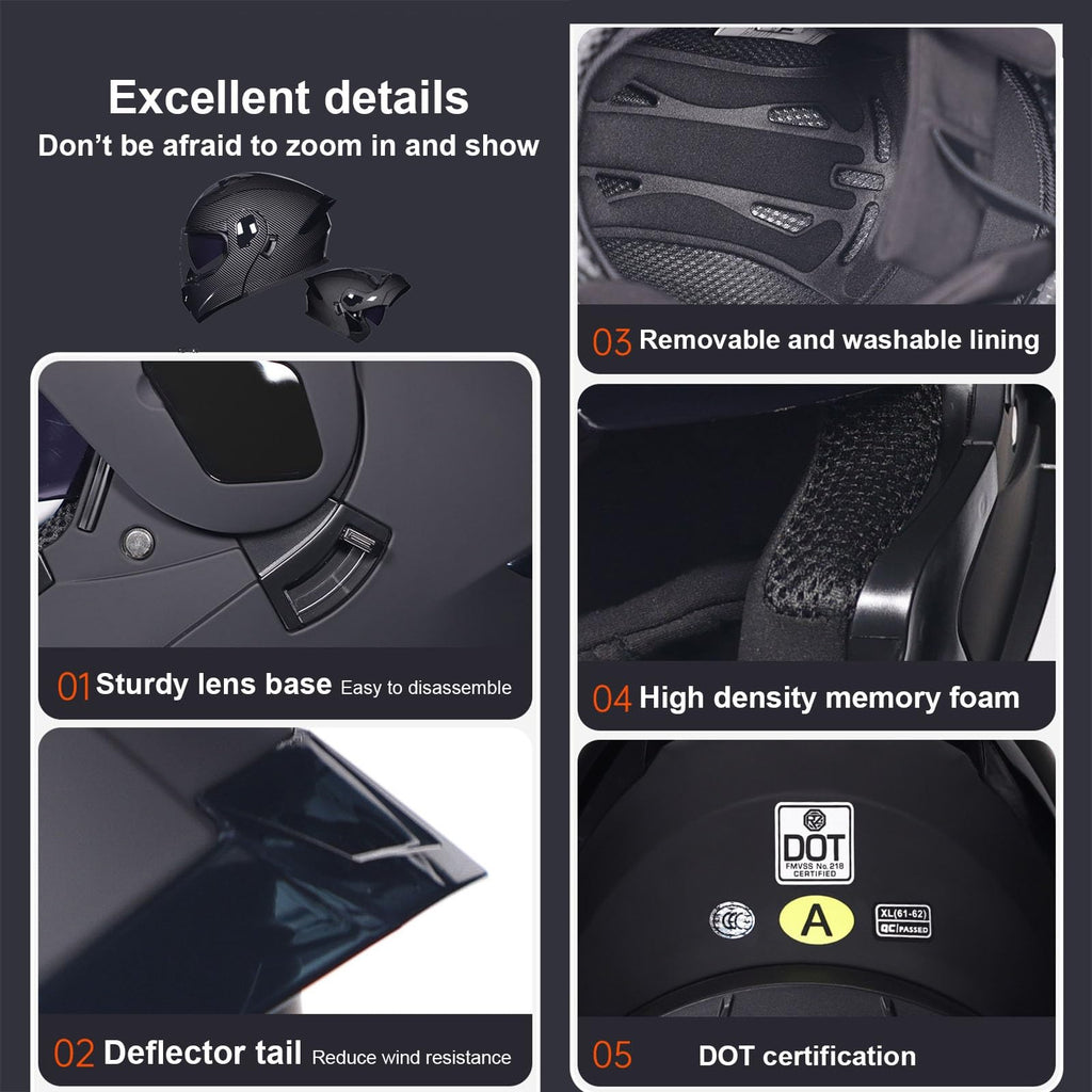 Modular Bluetooth Motorcycle Helmet DOT Approved Dual Visor Flip up M742804