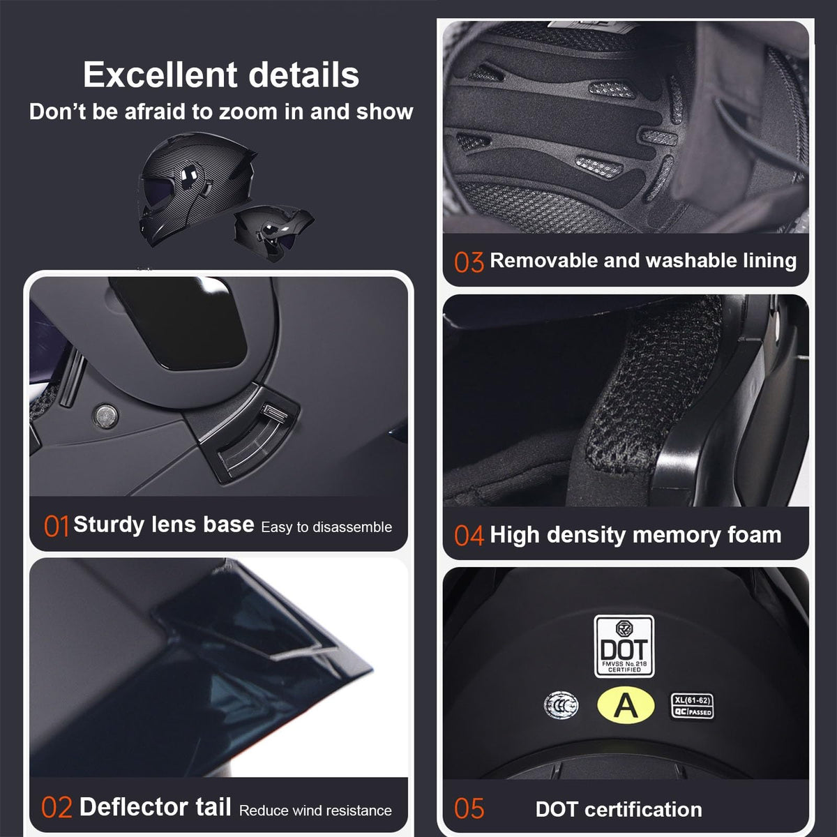 Modular Bluetooth Motorcycle Helmet DOT Approved Dual Visor Flip up M742804