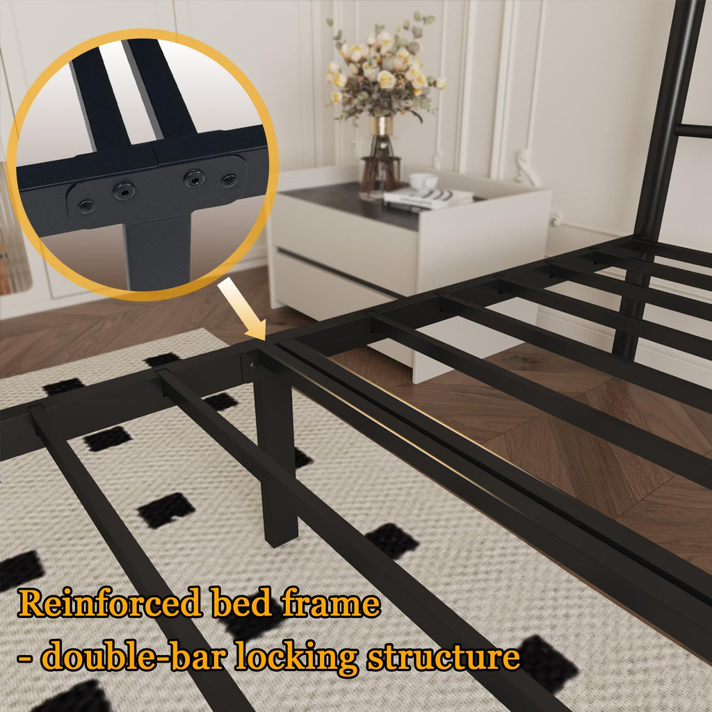 Black 14 Inch Metal Platform Twin Bed Frame with Headboard X91638