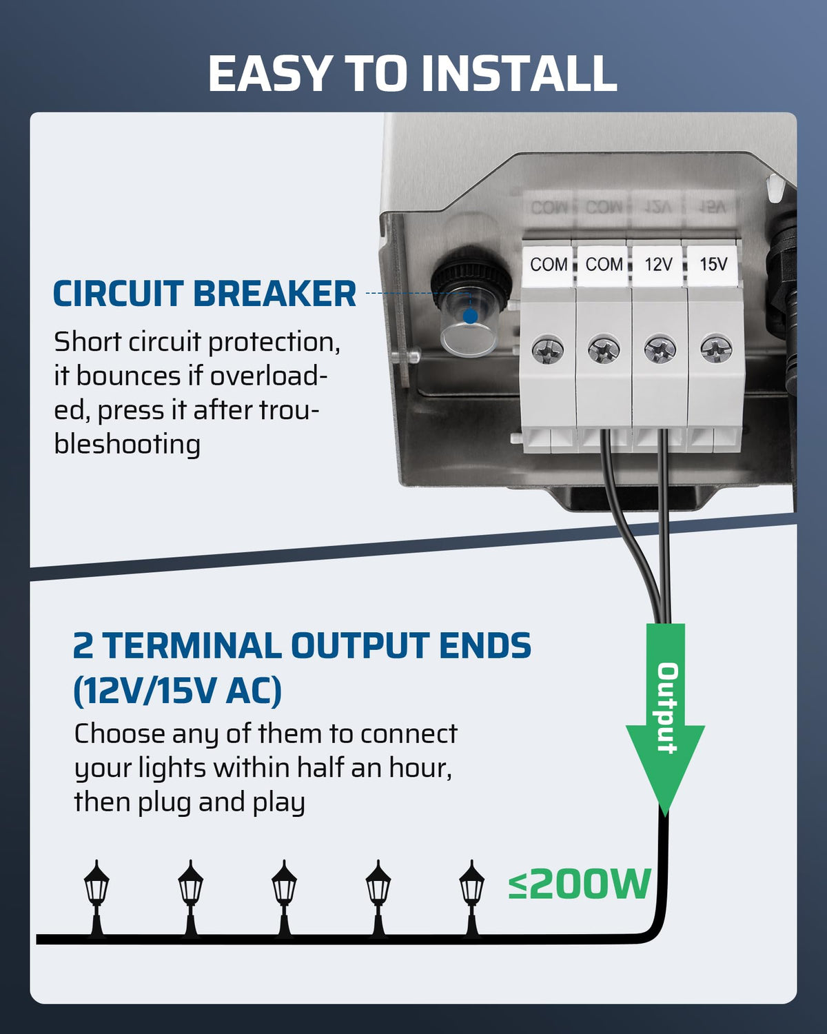 200W Low Voltage Transformer with Photocell Sensor & Timer C343