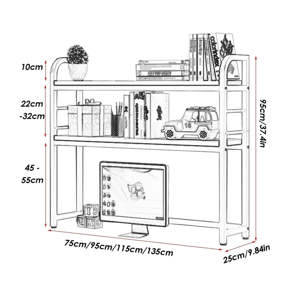 Adjustable Wood and Metal Desktop Bookshelf V832