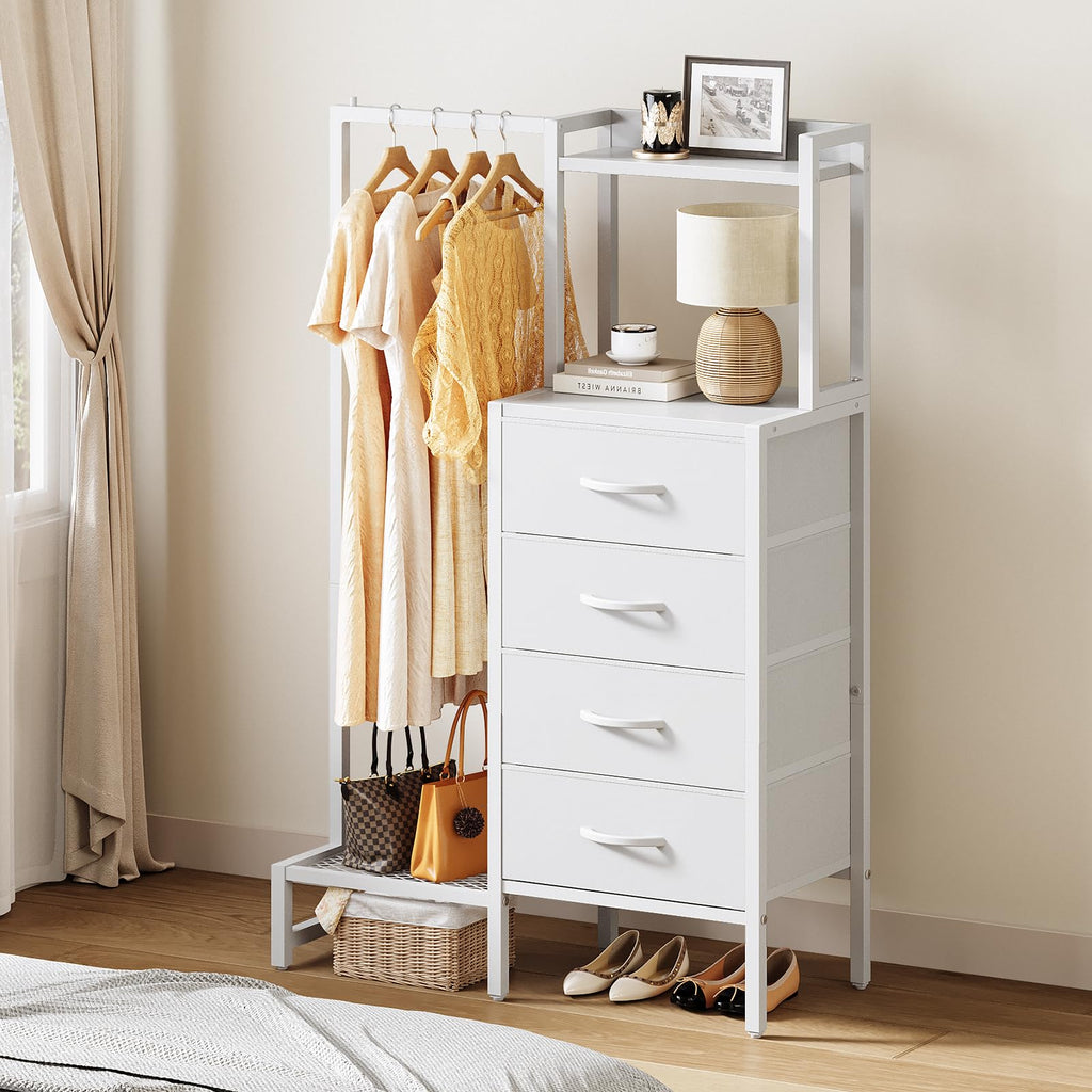 White 4 Drawer Dresser with Hanging Rack C49514