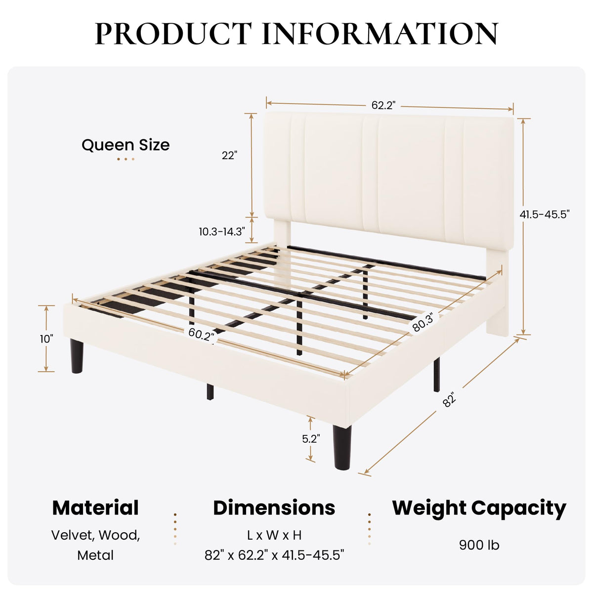 Queen Size Velvet Bed Frame with Adjustable Headboard K65588