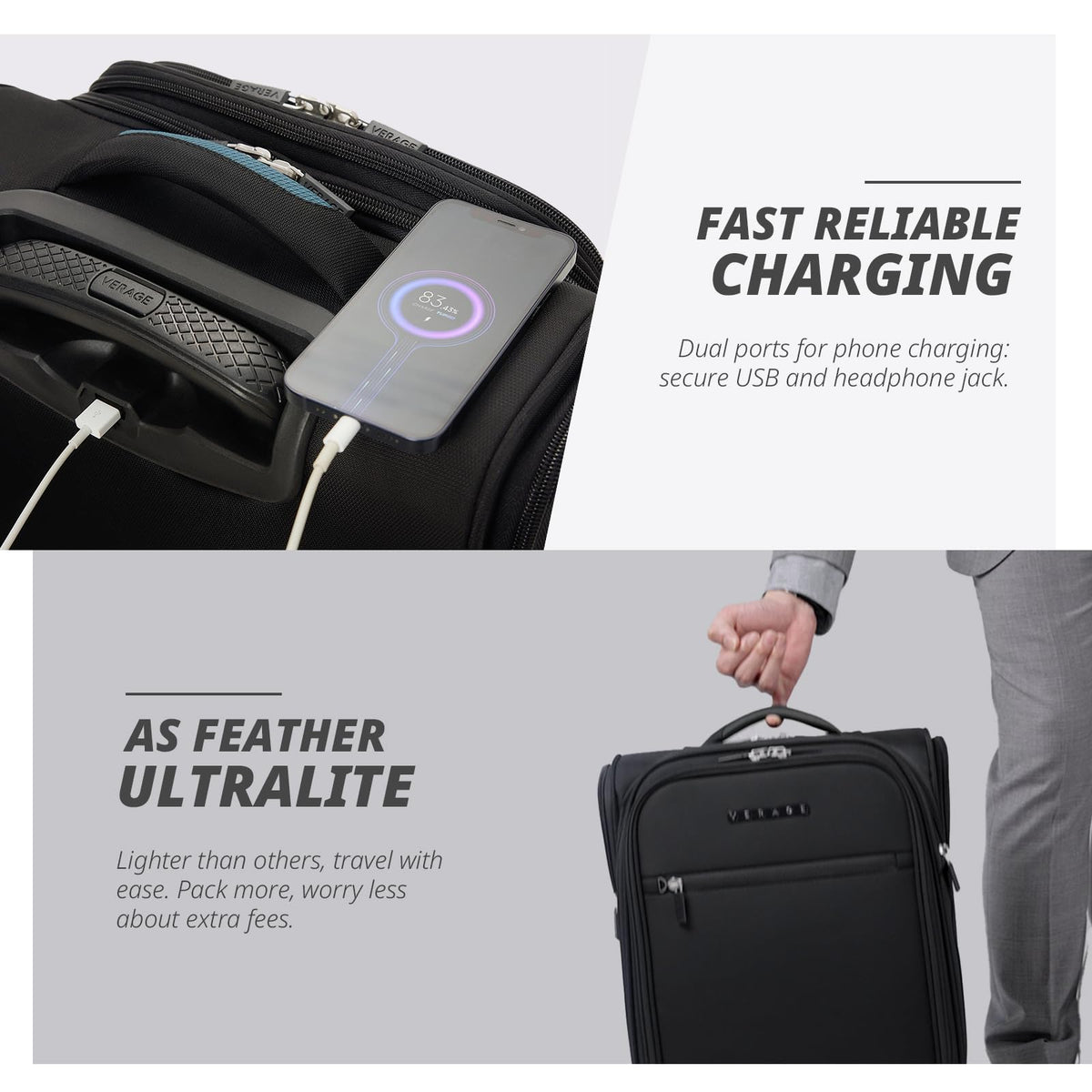 16-Inch Black Underseat Carry On Luggage with Wheels Z270