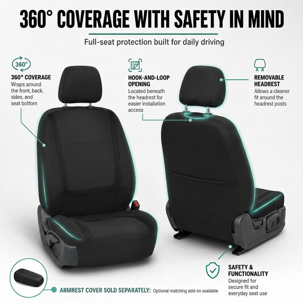 Cloth Car Seat Covers Front Set Black Q66303