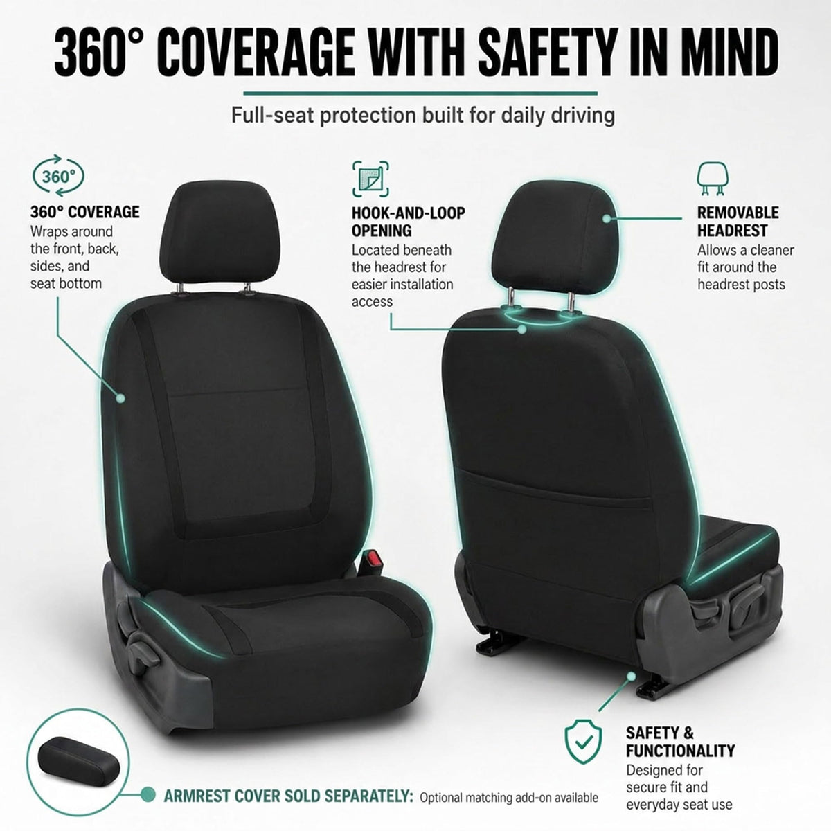 Cloth Car Seat Covers Front Set Black Q66303