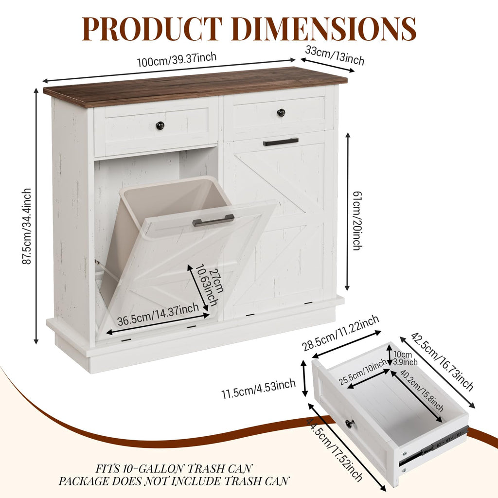 20 Gallon Wooden Tilt Out Trash Can Cabinet with 2 Drawers W7087