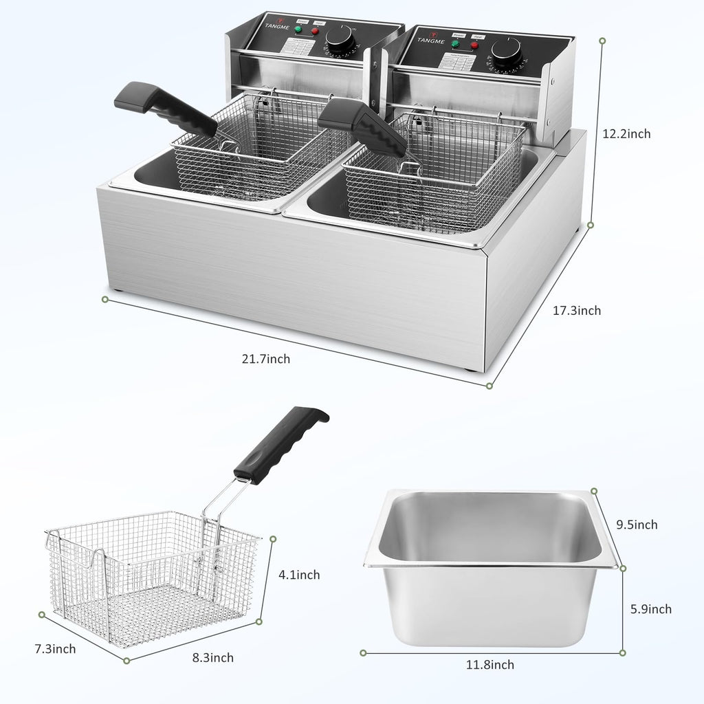 Commercial 3400W Electric Deep Fryer with 2x6.35QT Baskets C22906