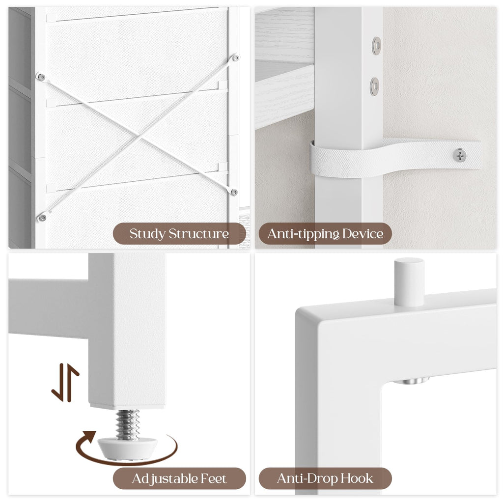 White 4 Drawer Dresser with Hanging Rack C49514
