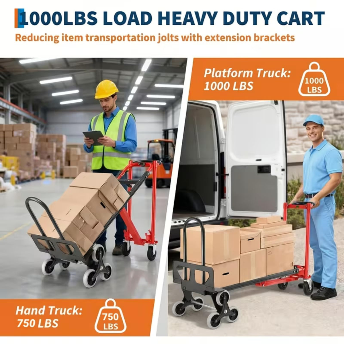 Heavy Duty 1000 LBS 4-in-1 Convertible Steel Hand Truck D1443