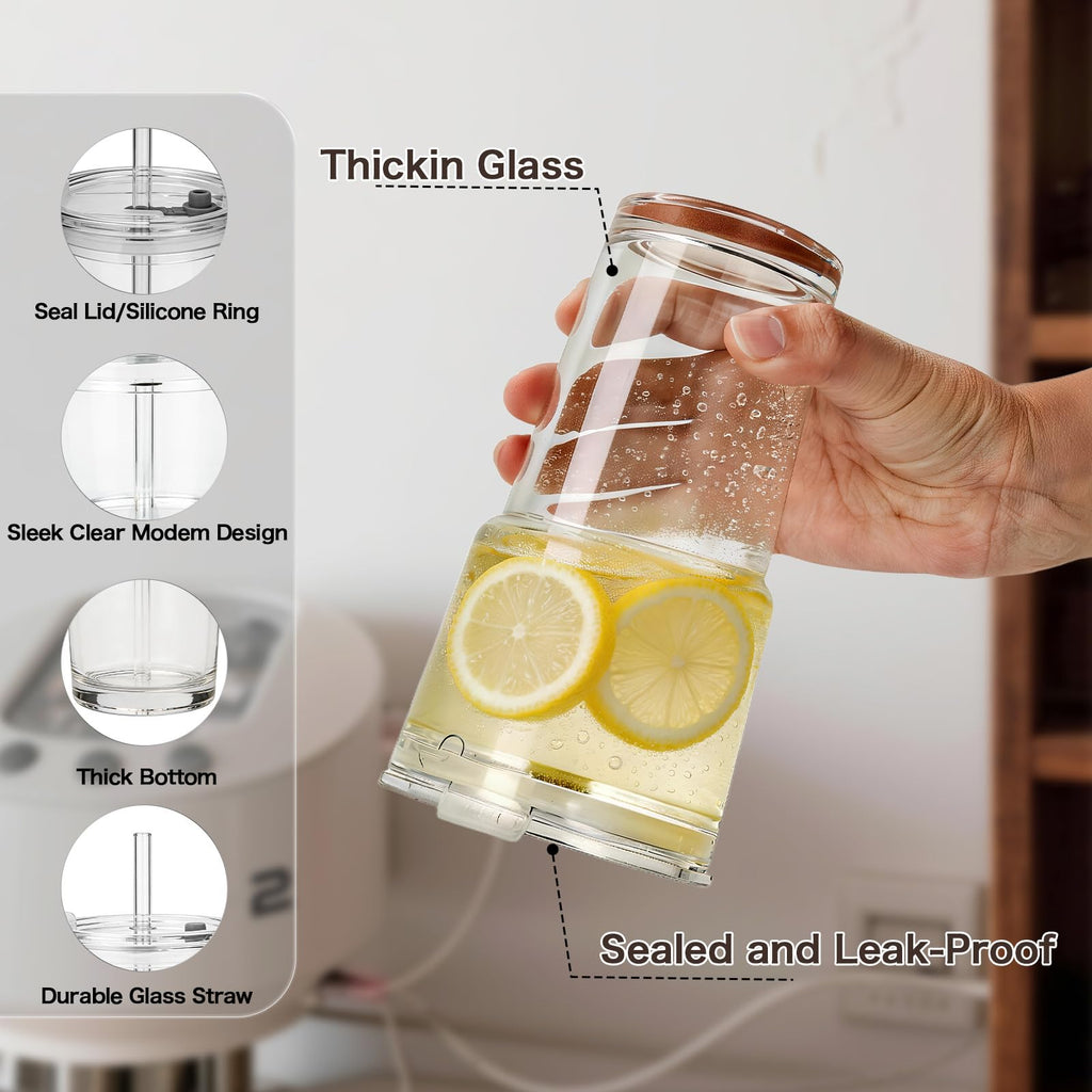 Clear Iced Coffee Cups with Lids 4 Pack 20oz Reusable Glass Cups J22665