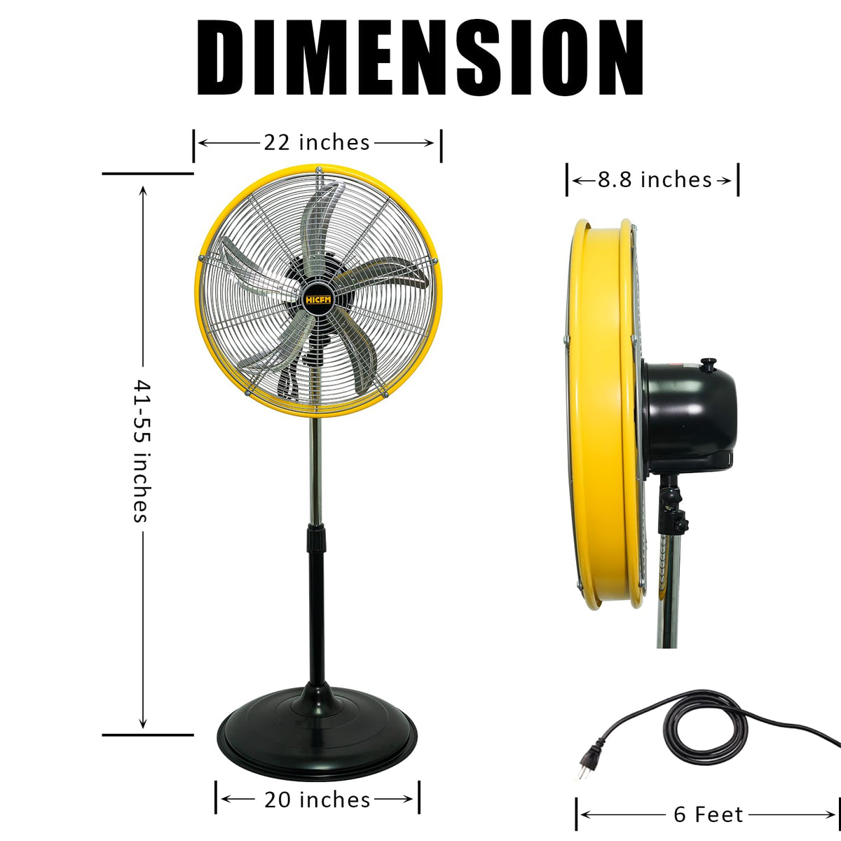 20" 3-Speed High Velocity Oscillating Metal Stand Fan N2942