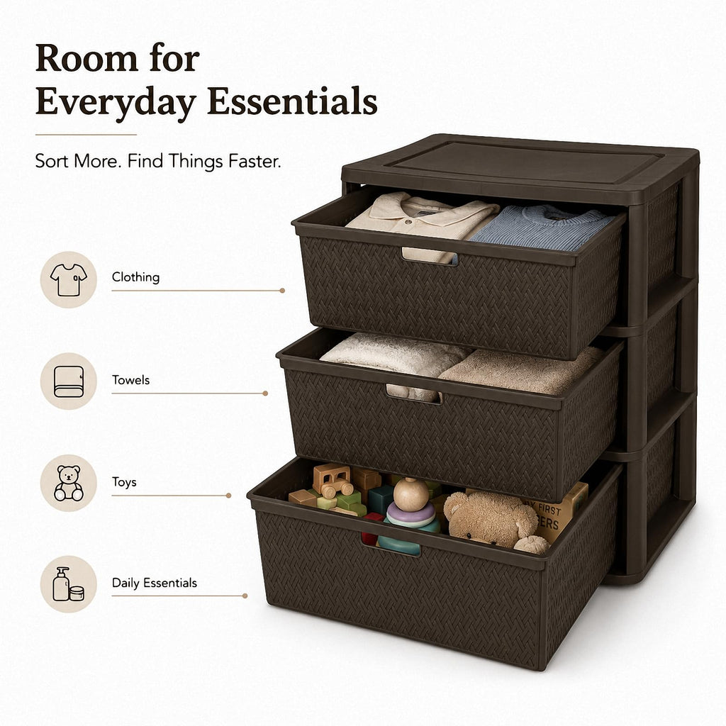 Brown 3 Drawer Plastic Storage Organizer T2496