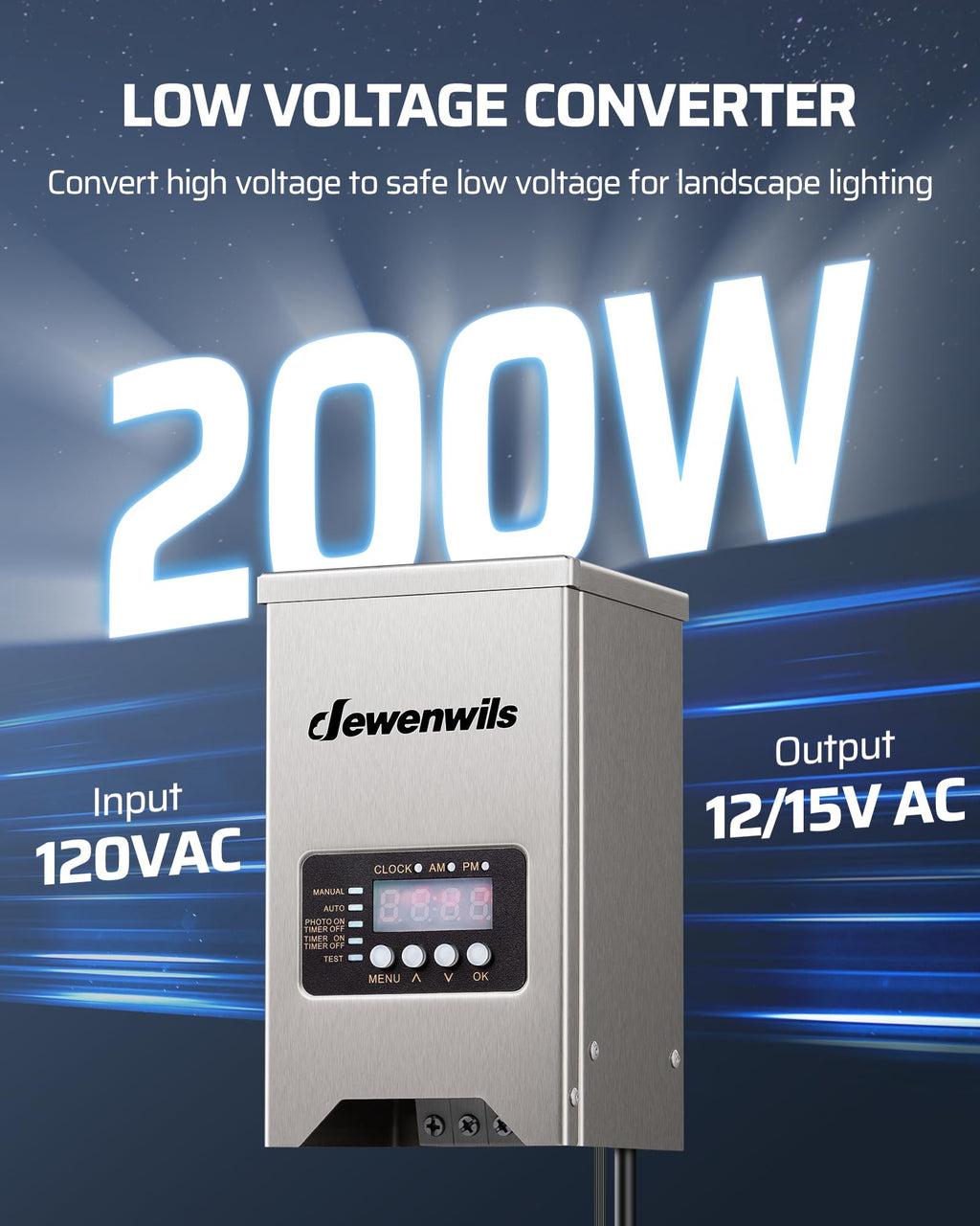 200W Low Voltage Transformer with Photocell Sensor & Timer C343