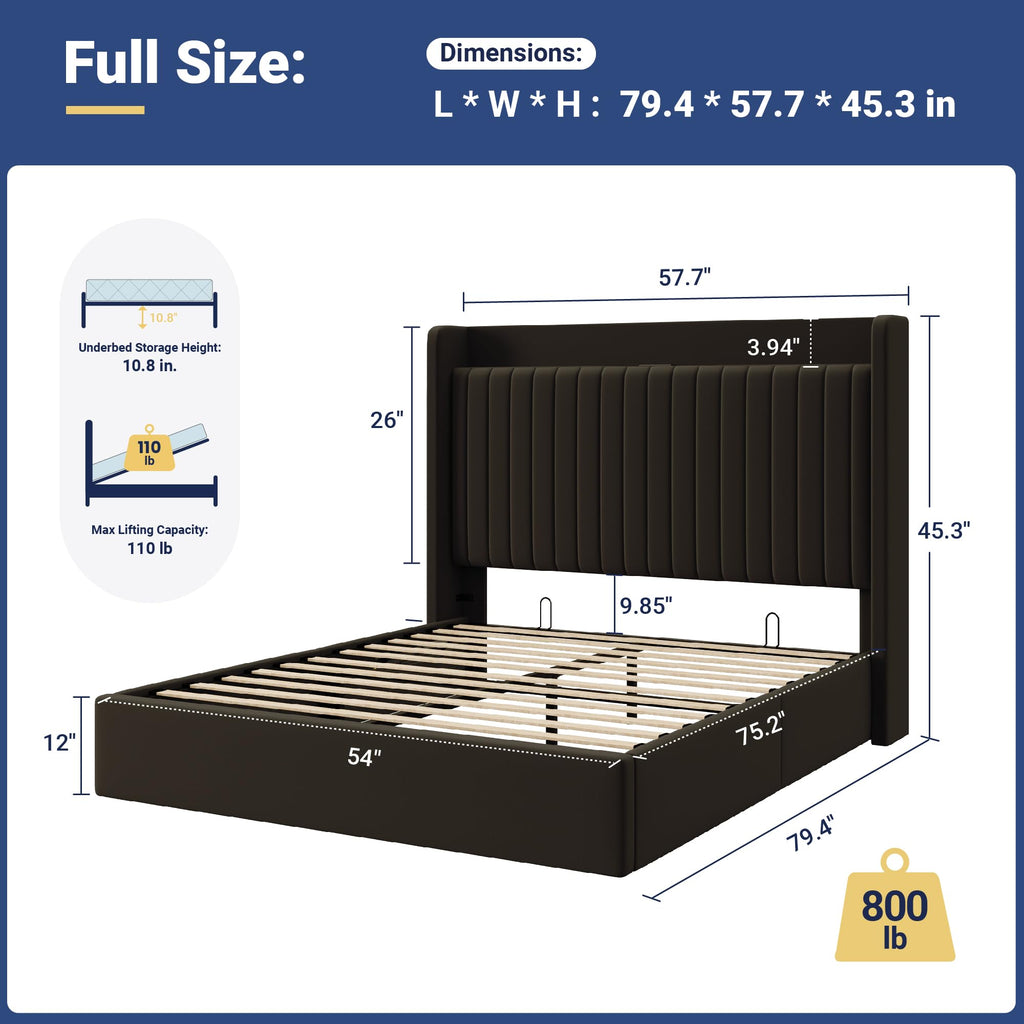 Full Lift Up Storage Hydraulic Bed Frame Black P6468