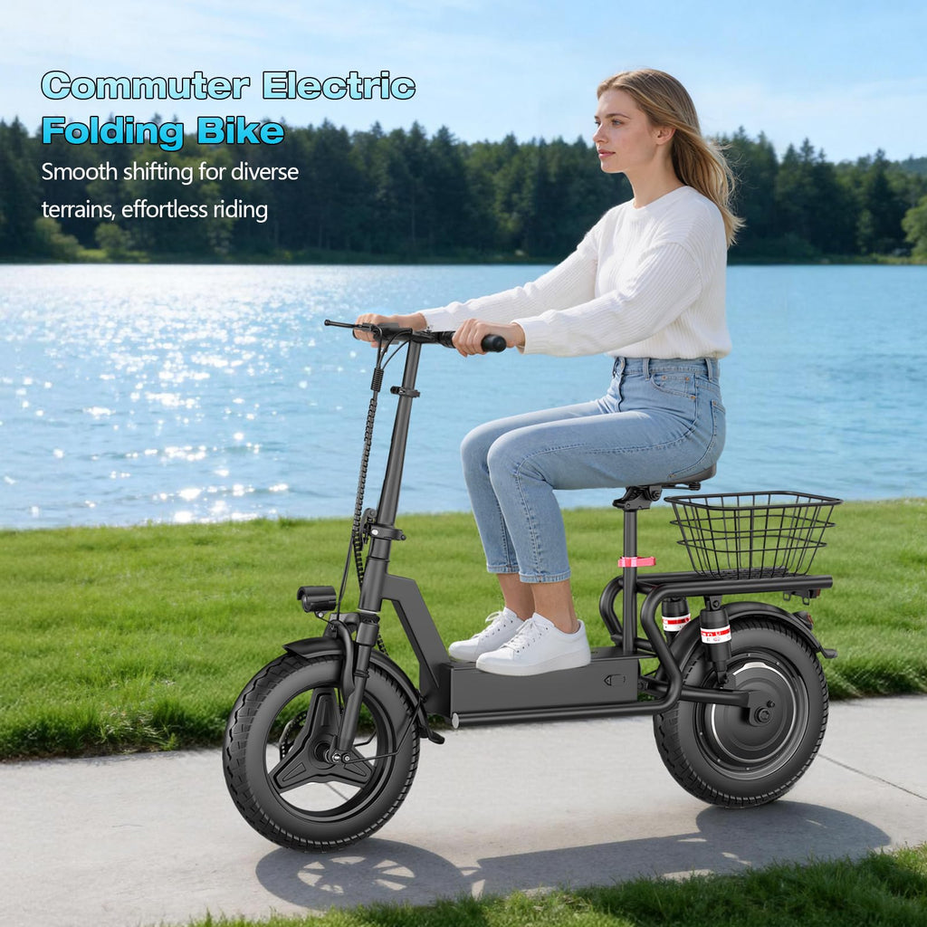 Electric Scooter with Seat, 1000W Peak Motor, 25 MPH, 14" Pneumatic Tires F90214