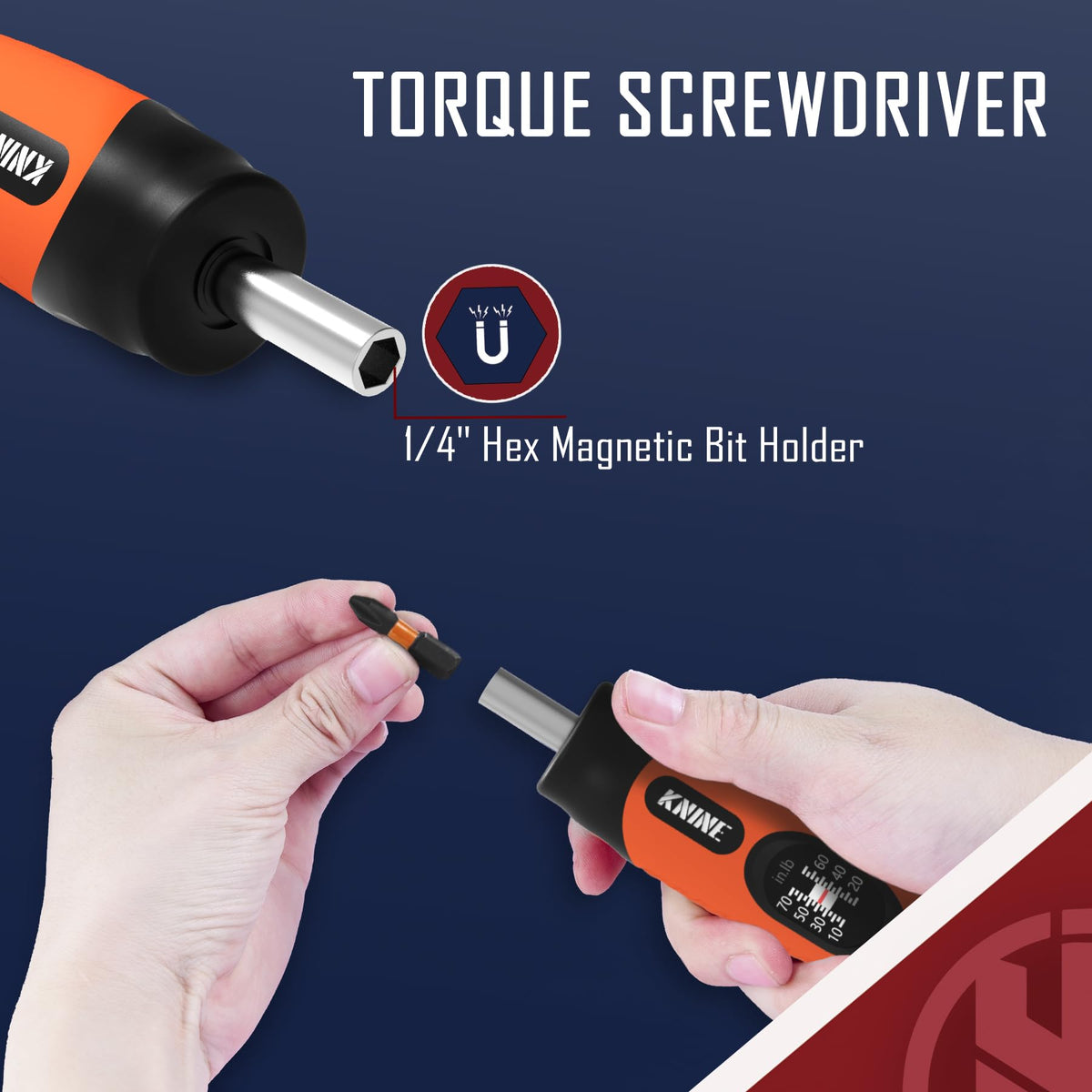 Torque Screwdriver Wrench Set 10-70 Inch Pounds 21 Hex Bits Orange X95100